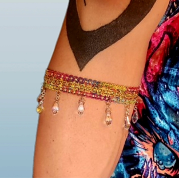 Arm Garters, Set of 2, Multicolor, AB Crystal Teardrop Beads, Adjustable - Picture 2 of 6